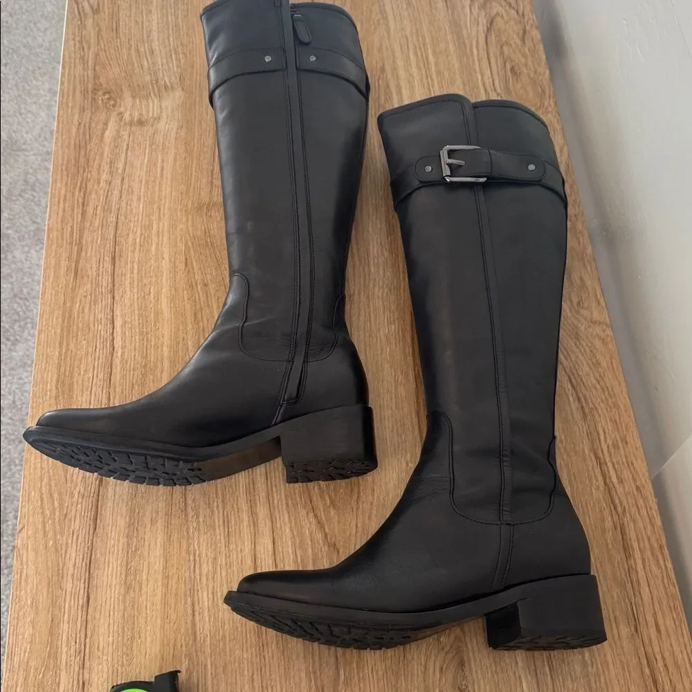 COLE HAAN Black Leather Knee-High Riding Boots Sleek Minimalist Casual Size 5.5